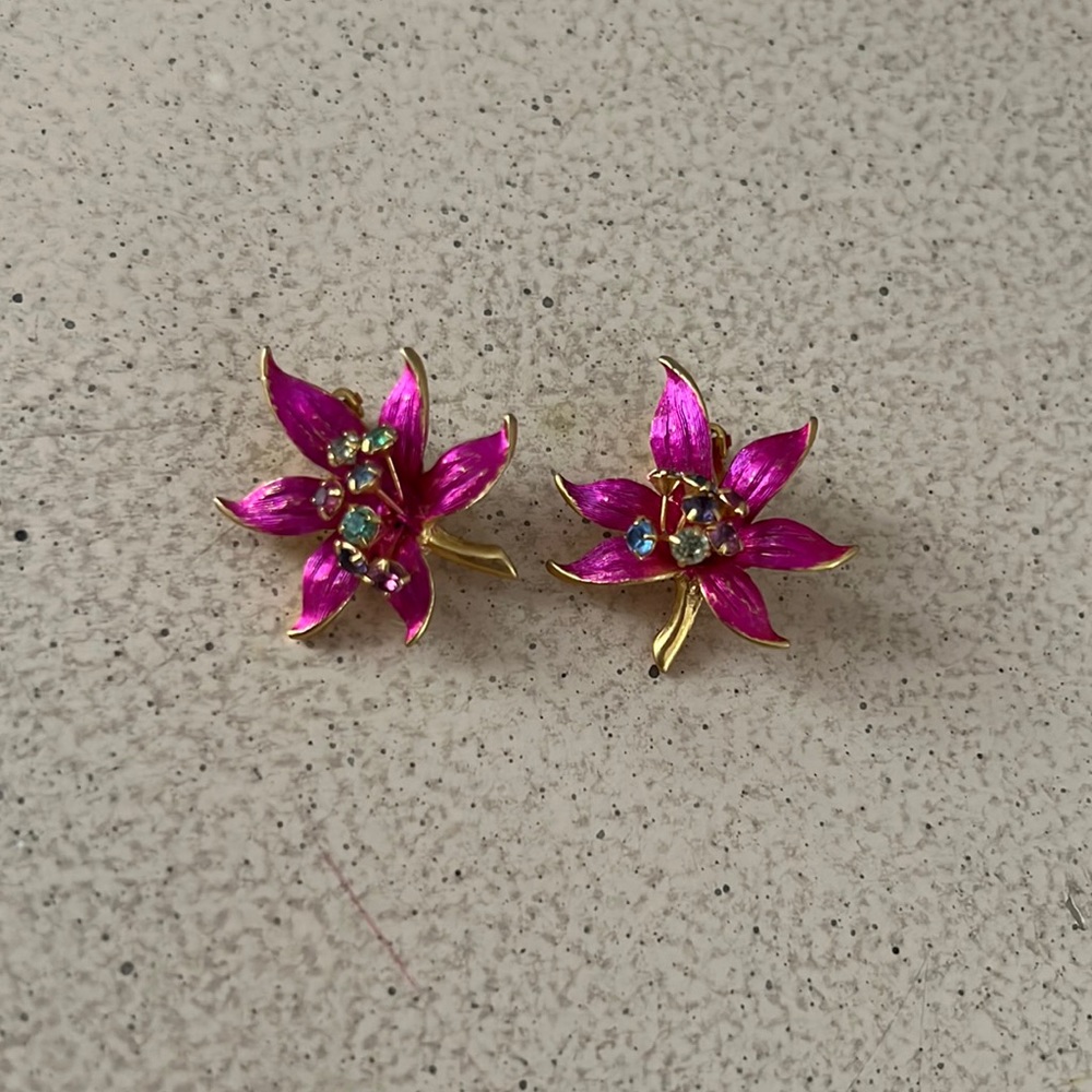 🌺✨Vintage Floral Pink and Gold clip-on Earrings✨🌺